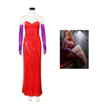 Jessica Rabbit Dress High Split Red Sequined Dresses with Purple Gloves Costume