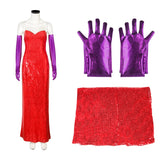 Jessica Rabbit Dress High Split Red Sequined Dresses with Purple Gloves Costume