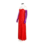 Jessica Rabbit Dress High Split Red Sequined Dresses with Purple Gloves Costume