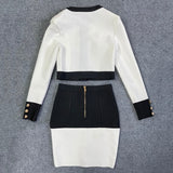 O-Neck Long Sleeve Button Mini Skirt 2pc Set