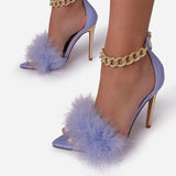 Pointed Toe Feather Heels w/Gold Ankle Chain