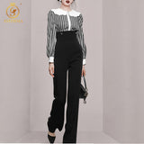 2pc Diamond Beading Long Sleeve Shirt with High Waist Pants