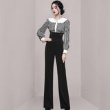 2pc Diamond Beading Long Sleeve Shirt with High Waist Pants