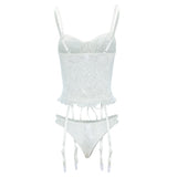 White Lace Corset 2pc Lingerie Set- dance