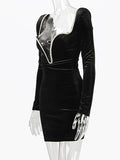 Deep V Neck Crystal Padded Shoulder Bodycon Dress