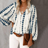 V Neck Long Lantern Sleeve Blouse