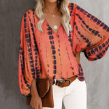 V Neck Long Lantern Sleeve Blouse