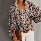 V Neck Long Lantern Sleeve Blouse