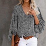 V Neck Long Lantern Sleeve Blouse