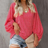 V Neck Long Lantern Sleeve Blouse