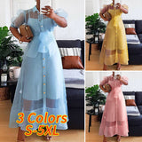 Pleated Puff Sleeve Lapel Collar Button Up Sundress-PS