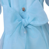 Pleated Puff Sleeve Lapel Collar Button Up Sundress-PS