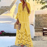 Lace Long V-Neck Tassel Maxi Beach Dress-PS