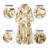 3/4 Sleeve Vintage Printed Pleated Bohemian Sundress-PS