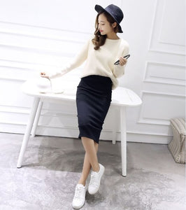 Rib Knit High Waist Slim Skirt