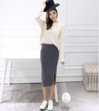 Rib Knit High Waist Slim Skirt