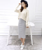 Rib Knit High Waist Slim Skirt