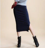 Rib Knit High Waist Slim Skirt