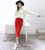 Rib Knit High Waist Slim Skirt