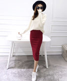 Rib Knit High Waist Slim Skirt