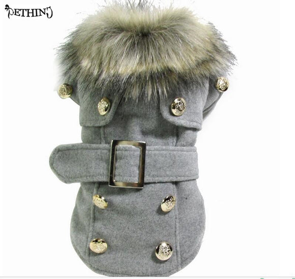 Dog Coat w/Faux Fur Collar