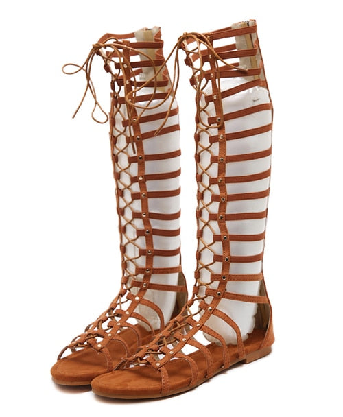 Eilyken Open toe Knee High Gladiator Flat Sandals