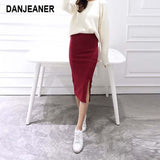 Rib Knit High Waist Slim Skirt