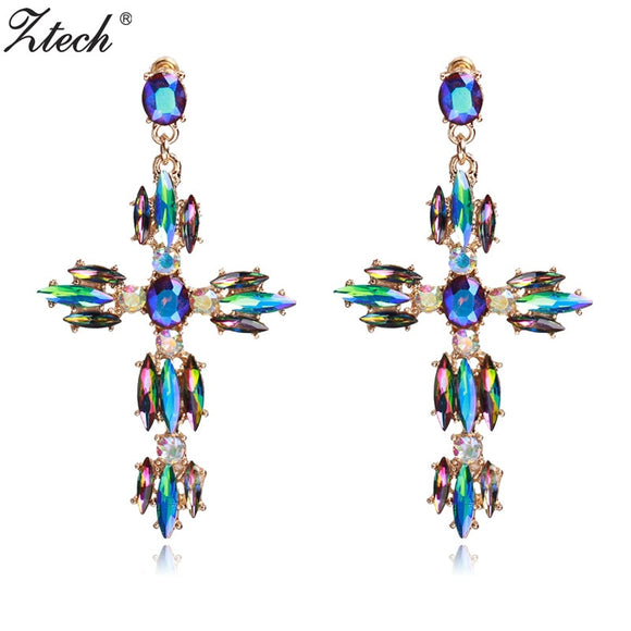 Ztech Jewelry Long Crystal Baroque Cross Earrings