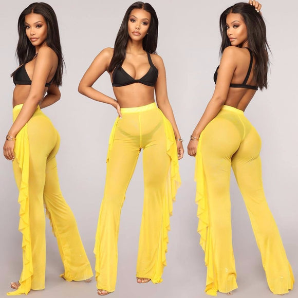 Ruffle Mesh Beach Pants Sheer