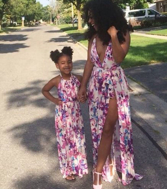 Family Matching Floral V-neck Long Dress