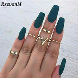 5Pcs Punk Rock Gold Stack Plain Band Midi Knuckle Rings Set