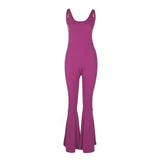 U Neck Sleeveless Backless Long Flare Pant Jumpsuit