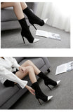 Eilyken Stretch Fabric Ankle Boots Pointed Toe Slip-on Heels