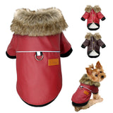 Leather Winter Dog Jacket w/Fur Collar