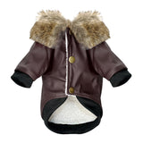 Leather Winter Dog Jacket w/Fur Collar