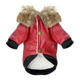 Leather Winter Dog Jacket w/Fur Collar