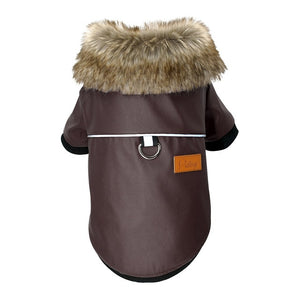 Leather Winter Dog Jacket w/Fur Collar