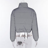 Over-sized Cotton Cropped Pullover Reflection Zipper Jacket