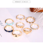 8 Pcs/ Set Bohemian Eye Love Heart Star Crystal Rings Set