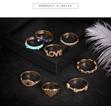 8 Pcs/ Set Bohemian Eye Love Heart Star Crystal Rings Set