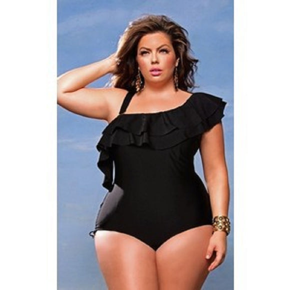 One Shoulder Ruffle 1pc Swimsuit-PS