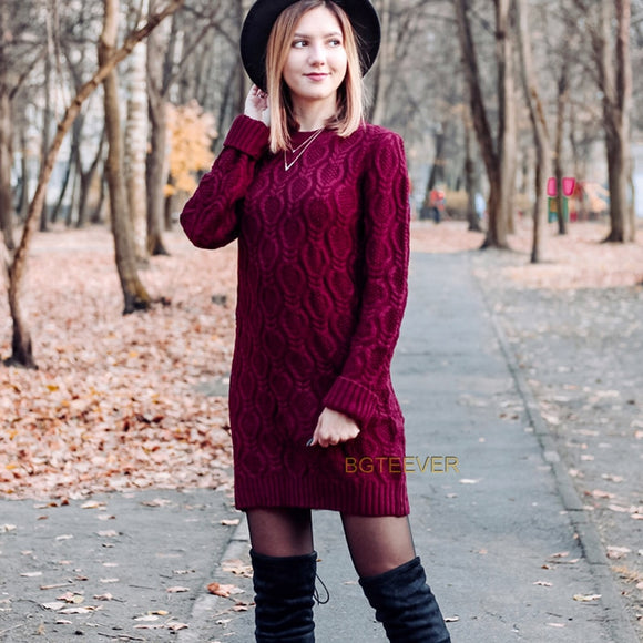 O-neck Knitted Sweater Dress