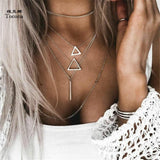 Bohemian Triangle Bar Stick Pendant Multi Layer Necklace