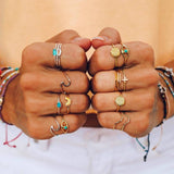 9 PCS/Set Green Blue Color Stone Rings Set