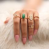 9 PCS/Set Green Blue Color Stone Rings Set