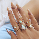 9 PCS/Set Green Blue Color Stone Rings Set