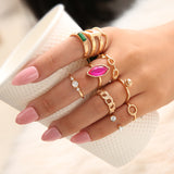 9 PCS/Set Green Blue Color Stone Rings Set