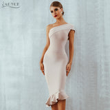 One Shoulder Sleeveless Ruffles Bandage Dress