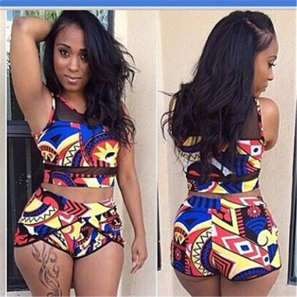 African Print High Waist Bikini Swimsuit-PS