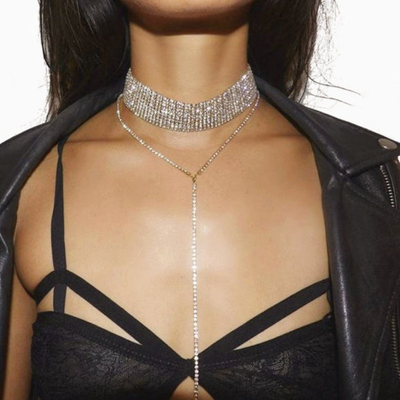 Rhinestone Choker Crystal Chunky Y Necklace